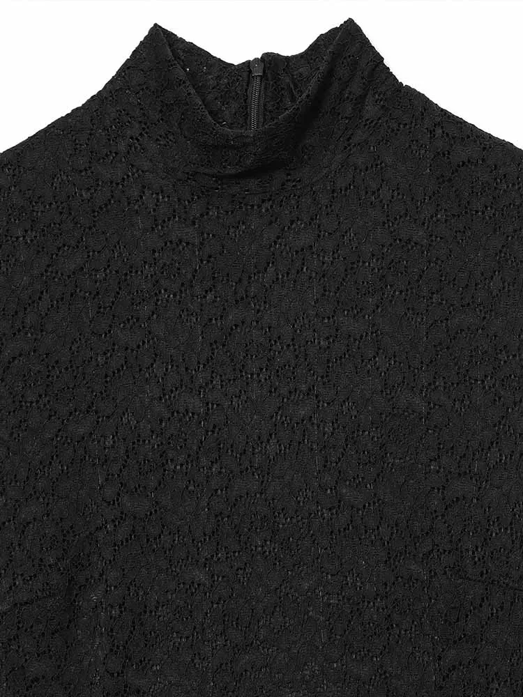 欧米風冬の新作ファッショントレンド、シンプルなレディース服、デザインセンスのあるレース切り替えショートドレス