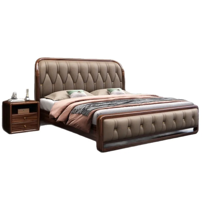 1.8 Storage Soft Bag Double 1.5m Golden Silk Sandalwood Solid Wood Bed