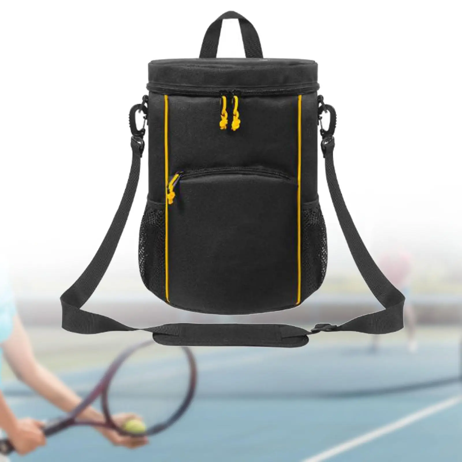 Tennis Ball Bag Storage Bag for Women Men Black Nylon Detachable Adjustable Shoulder Strap Carry Bag for Pickleball Baseball