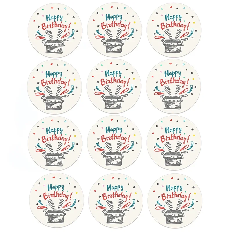 Happy Birthday Round Seal Sticker Paper Adhesive Stickers Tape Label For Homemade Bakery Gift Packaging Scrapbooking Kids Party