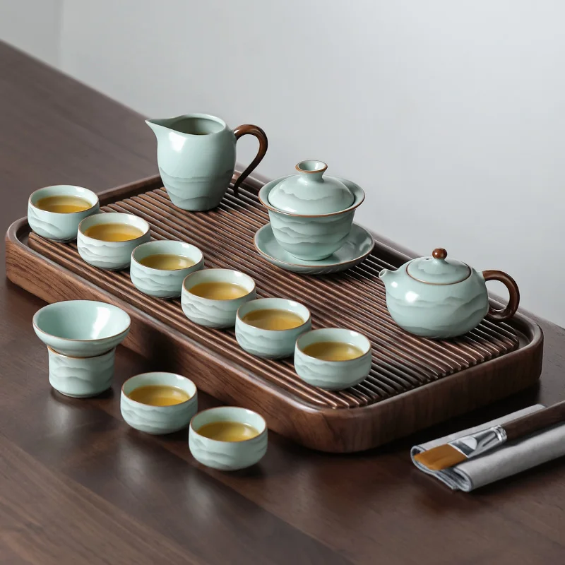 

Spoon Sealing Tea Tray Holder Wooden Machine Ancient Travel Tea Tray Storage Organizer Sets Bandeja Para Servir Cafe Decoration