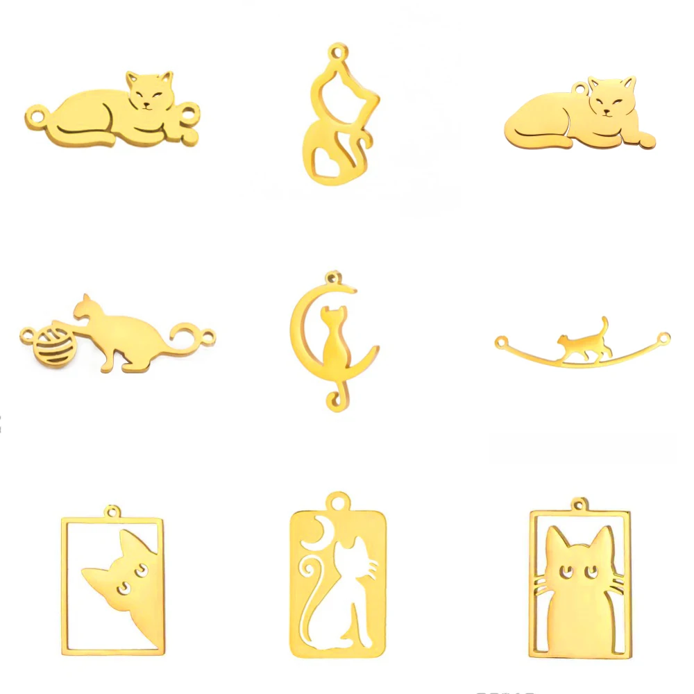 EUEAVAN 1szt Lovely Cat Stainless Steel Charms Kitten Animal Pendant Necklace Bracelet Earrings Jewelry Making Supplies DIY