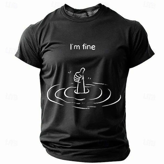Funny Graphic Letter I'm Fine 3d Print Simple Men Women Daily Tshirt Summer Casual Trend Short Sleeve Loose Breath Tees Y2k Tops