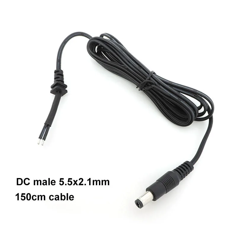 10 buah kabel catu daya adaptor daya DC jantan steker 2pin kabel kawat DC Output 5.5*2.1mm untuk Kamera cctv pengisi daya laptop perbaikan 150cm W1