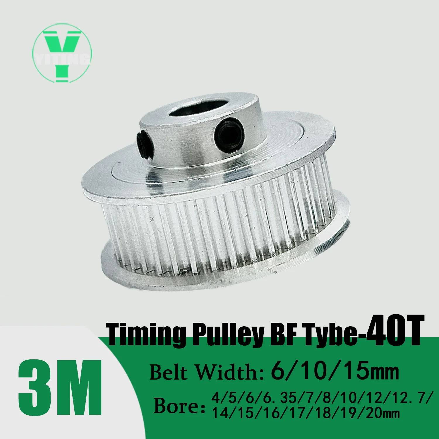 HTD 3M BF 40 Teeth Timing Pulley Bore 4/5/6/6.35/7/8/10/12/12.7/14/15/16/17/18/19/20mm Synchronous Wheel Width 6/10/15mm HTD-3M