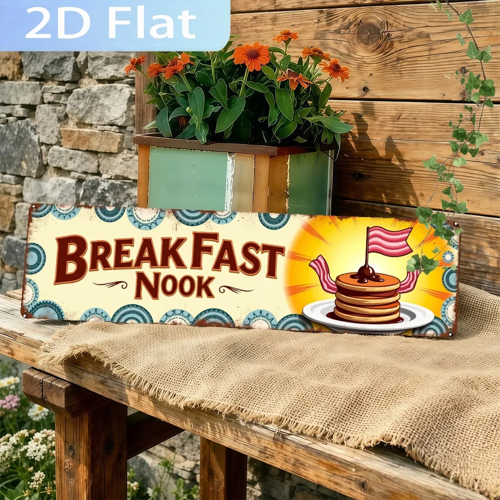 2D Flat, One Piece of Decor Saying 'Breakfast Nook Sign with Pancakes', a Rustic Farmhouse Wall Art Featuring a Weathered