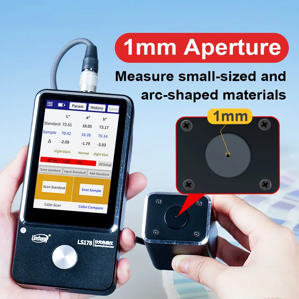 

Small Aperture Colorimeter 1mm Measurement Area D/8 Portable Spectrophotometer Spectral Curve for Metal Plated Parts LS178