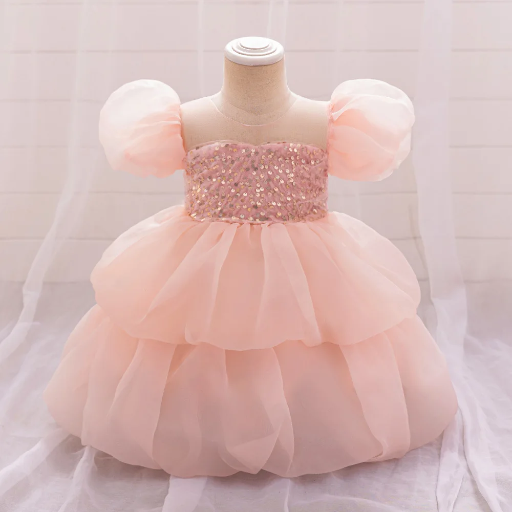 

6M-4 Years Baby Toddler Puff Sleeves Sequined Pagenat Dress Baby Graduation Ceremony Birthday Party Photography Dress