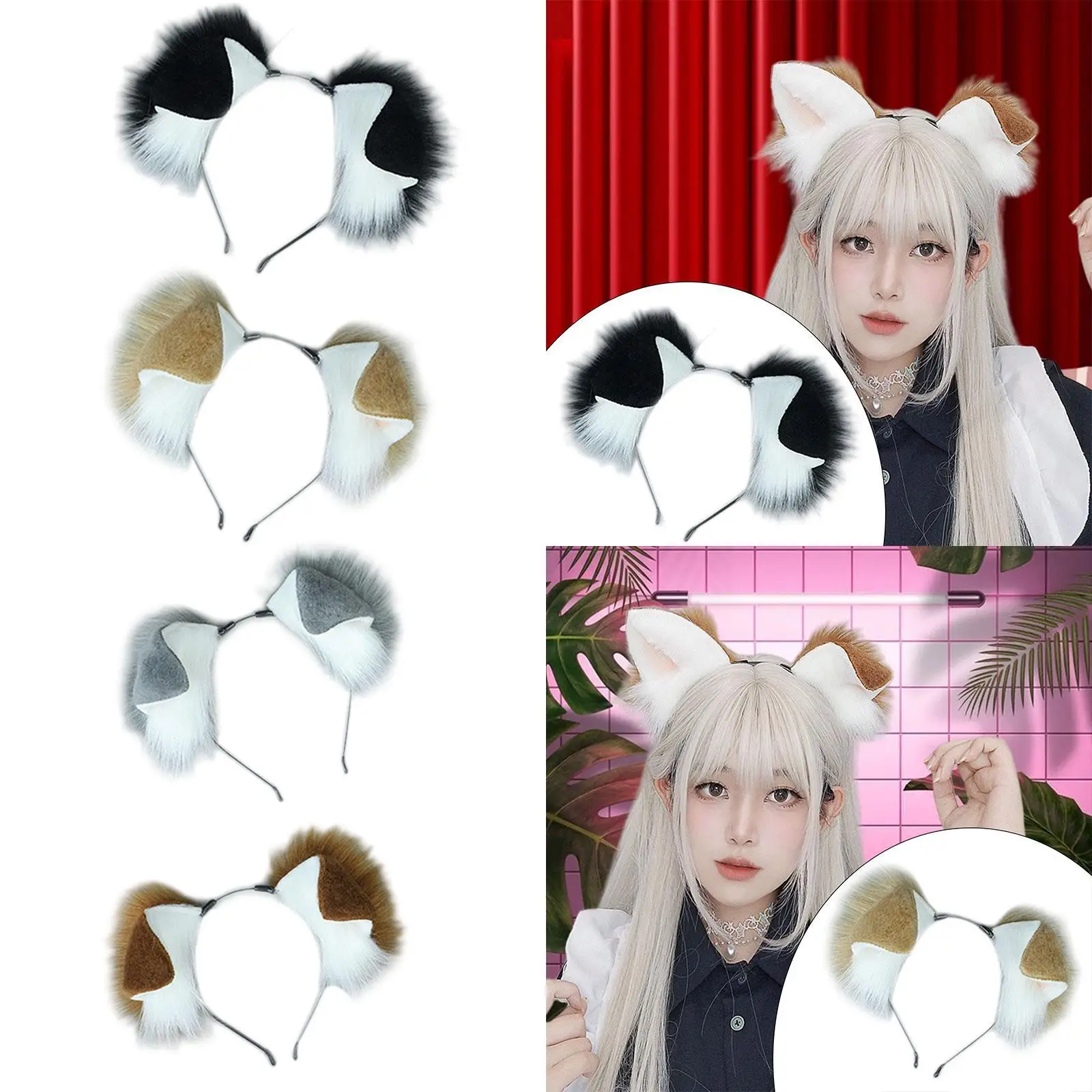 طوق شعر على شكل آذان الكلب للنساء لوازم الحفلات التنكرية اللطيفة