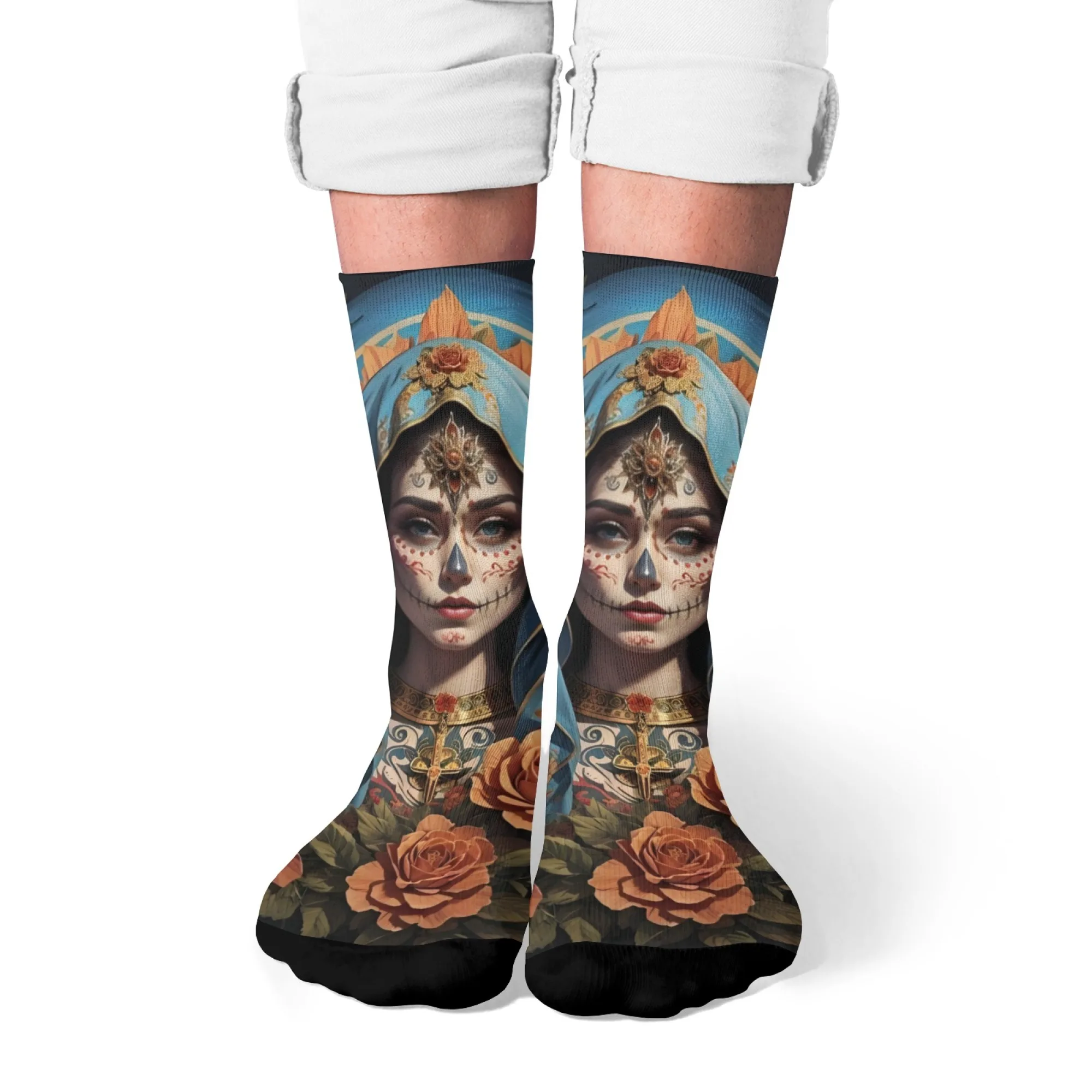 

Мужские носки Day of the Dead с сахарным черепом, новинка, уличные носки в стиле Харадзюку в стиле ретро в стиле хип-хоп, удобные дышащие нескользящие носки, подарок