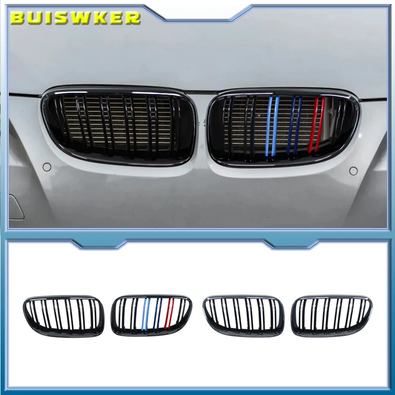 2Pcs Car Style Black Front Kidney Double Slat Grill Grille For-BMW E92 E93 3-Series 328I 335I Coupe LCI 2010-2013