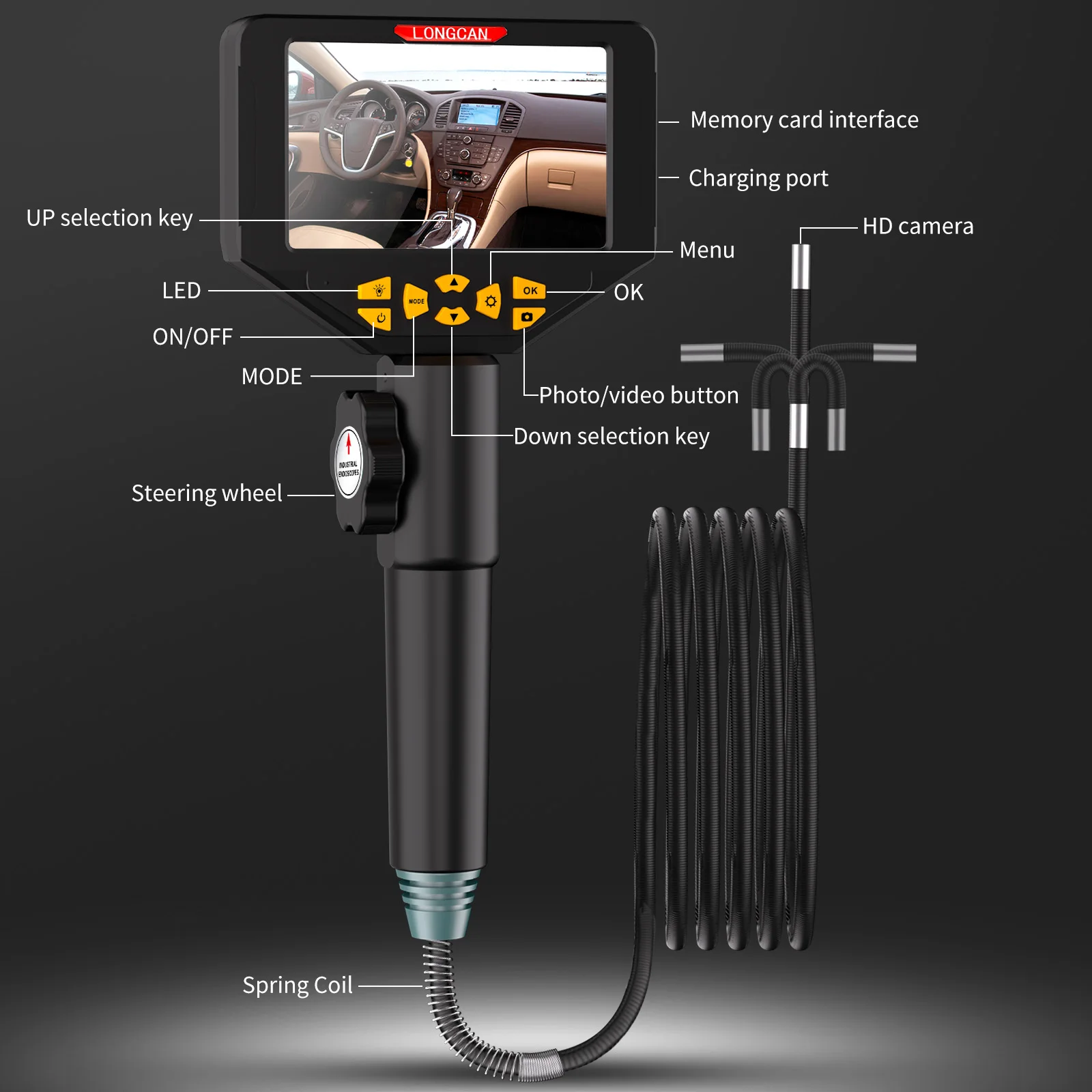 5.5mm/1M  5 Inch IPS Handheld Endoscope Explorer Inspection Camera  2MP IP67 Borescope Waterproof for Pipe Inspection