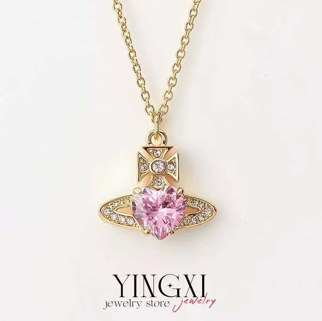 The female Saturn rhinestone necklace features a unique and high-end design of the collarbone chain 9527