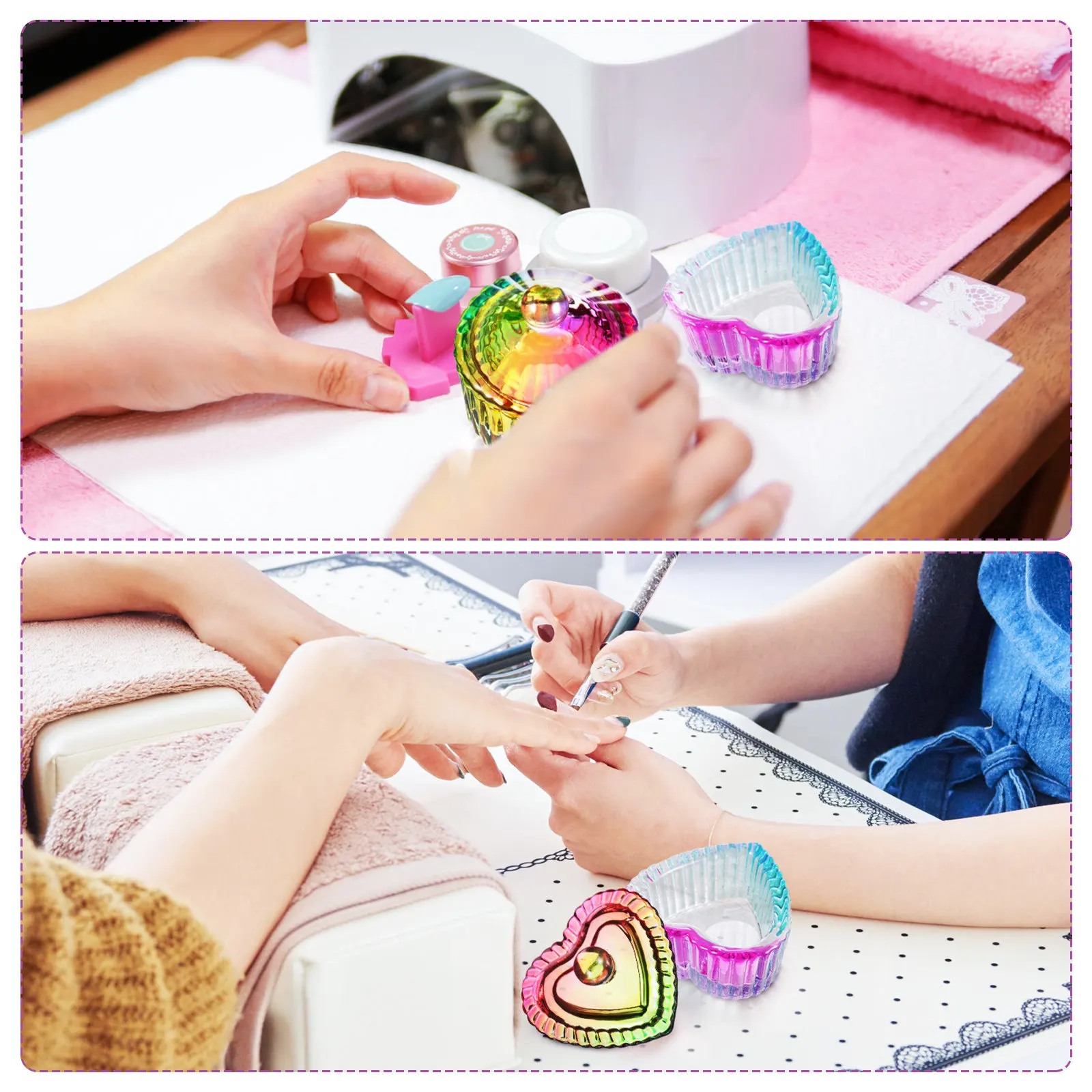 

2Pcs Crystal Glass Dappen Dishes Colored Lids Acrylic Nail Liquid Storage Bowls Powder Gems Nail Art Containers