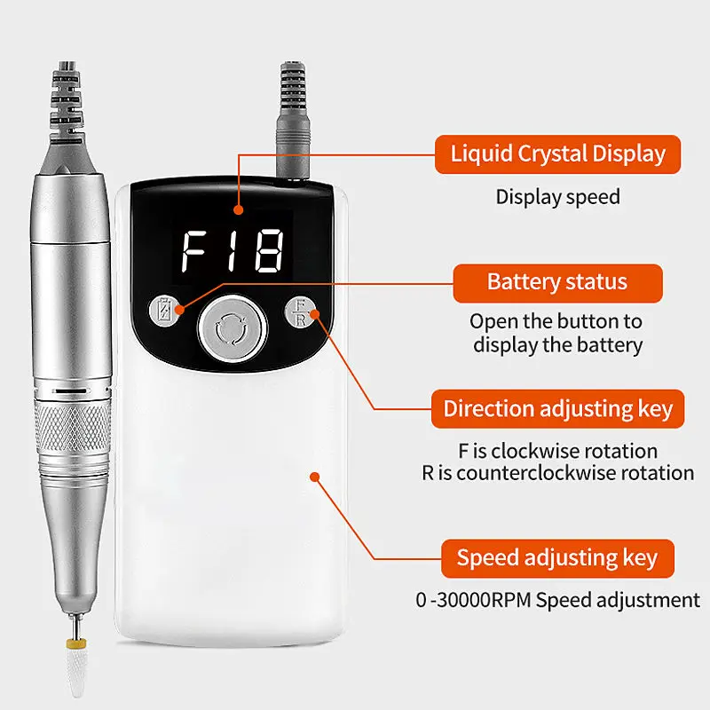 Global Original Sources PND530 portable rechargeable nail drill machine with 2 nail drill bits