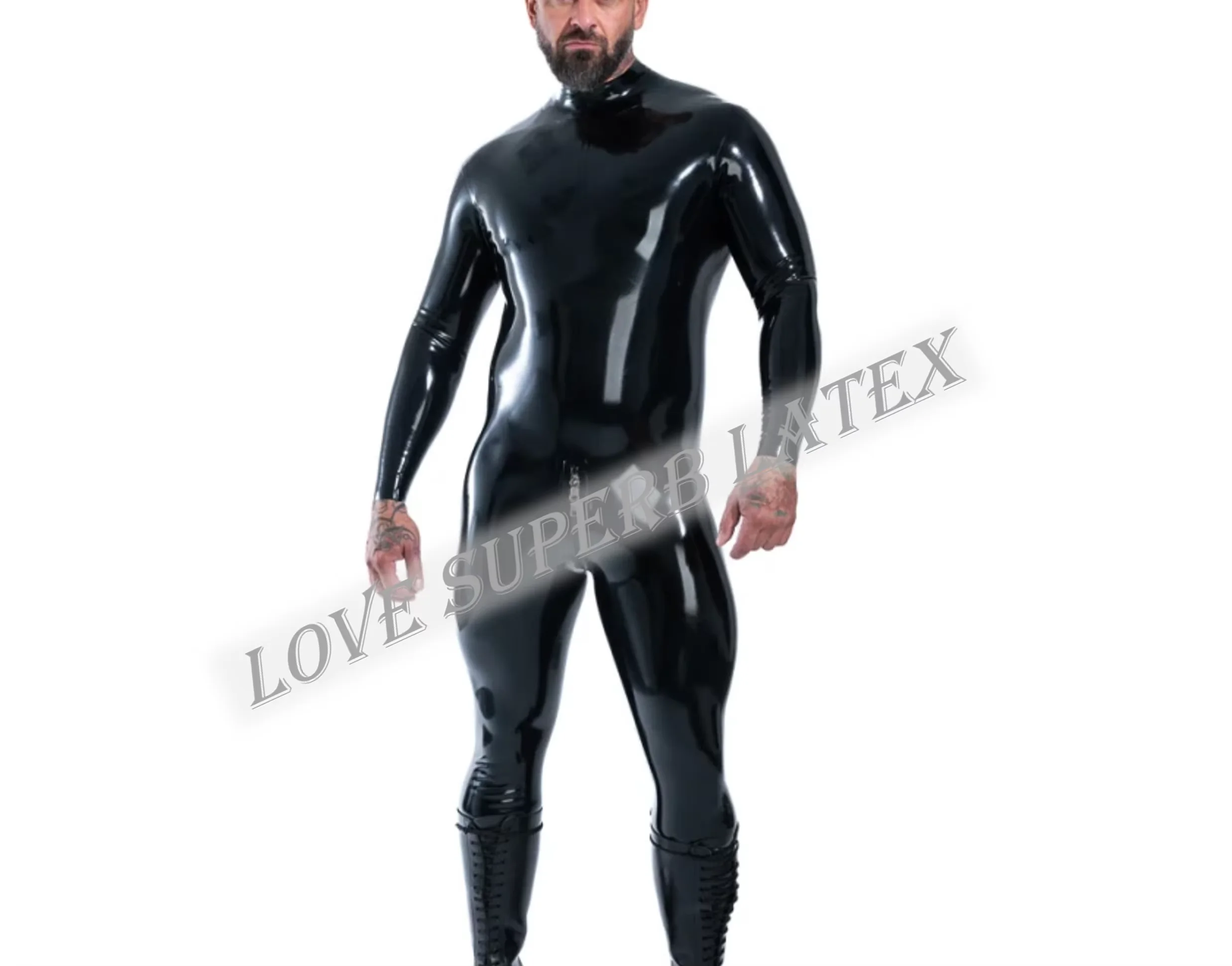 

Natural Handmade Latex Catsuit Rubbler Catsuit with Back Crotch Zipper Male Bodysuit Customized