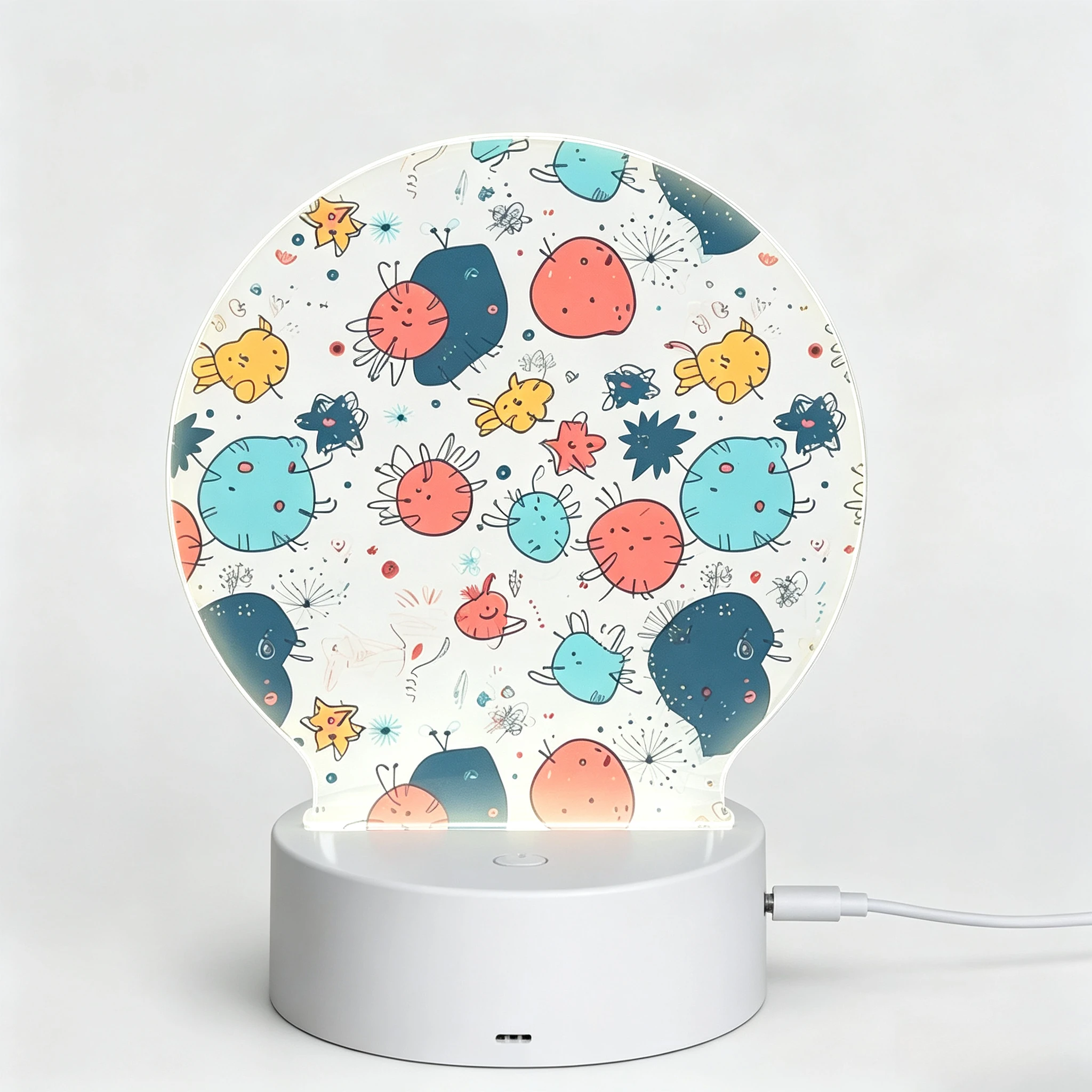Whimsical Hand‑drawn Cartoon Bug Character Acrylic LED Nightlight, Colorful Pattern Desktop Ornament