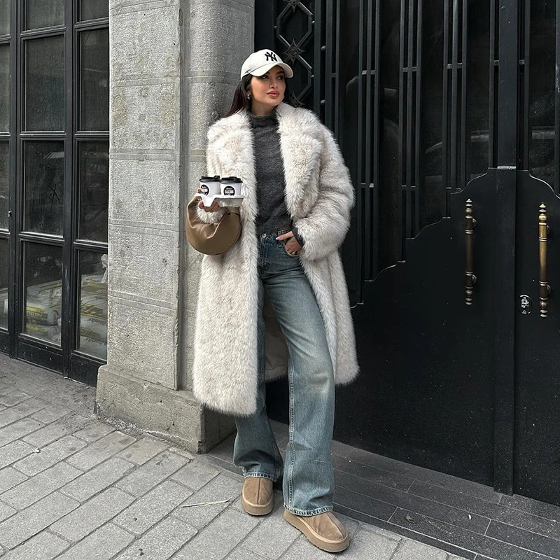 Neo Mint Slouchy Chic Gradient Long Eco Faux Fur Coat Women Winter Thick Warm Fluffy Fox Fur Jacket Brand Fashion Girls Overcoat