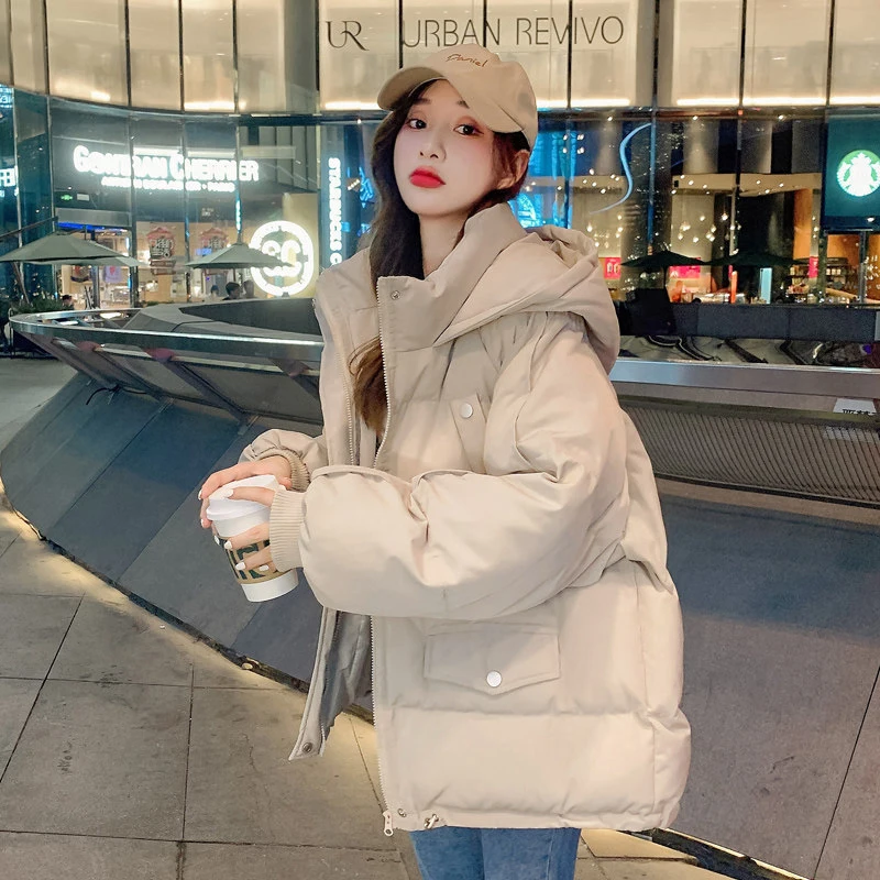 Coreano 2022 inverno quente jaquetas homens parkas mulher oversized outwear cor sólida com capuz engrossar casacos parka