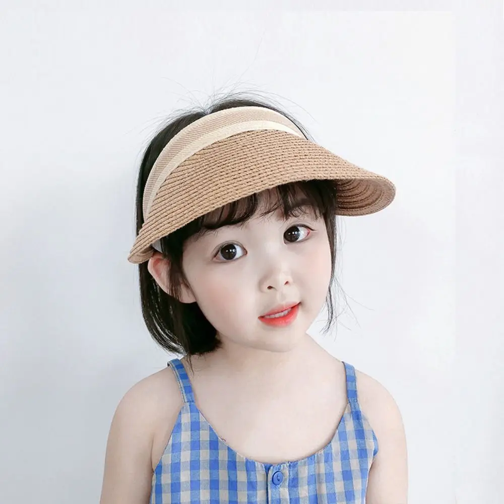 Straw Braid Children Sun Caps Outdoor Sunscreen Breathable Ponytail Hat Top Air Cap Visor Hat Summer Kids Baby