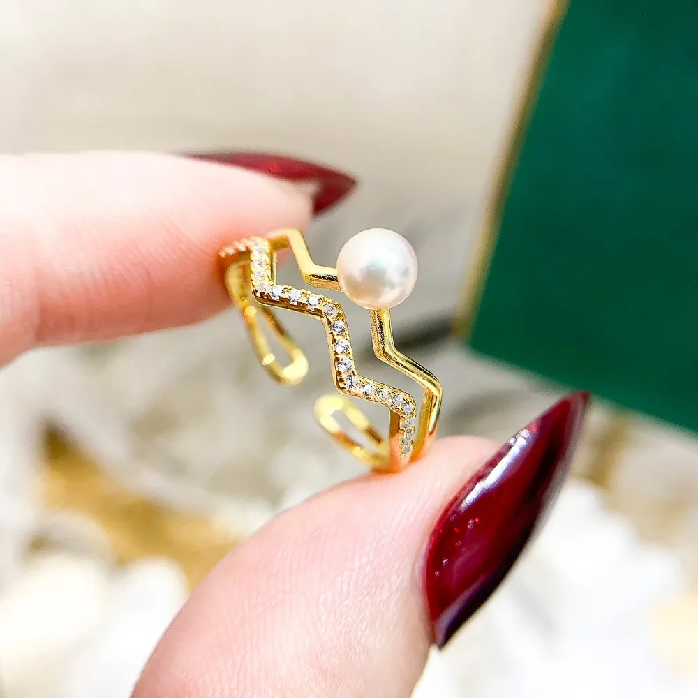 

DIY Pearl Ring Accessories S925 Sterling Silver Ring Empty Set Fashion Gold Silver Jewelry Set Fit 4-7mm Circle Z175