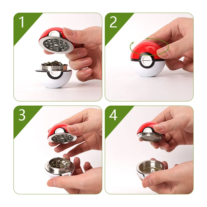 Penggiling Model Bola Pokémo Anime 55mm, Penggiling Herbal Bola Poké, Logam Zinc Alloy Plastik, Penggiling Logam 3 Bagian, Aksesoris Merokok