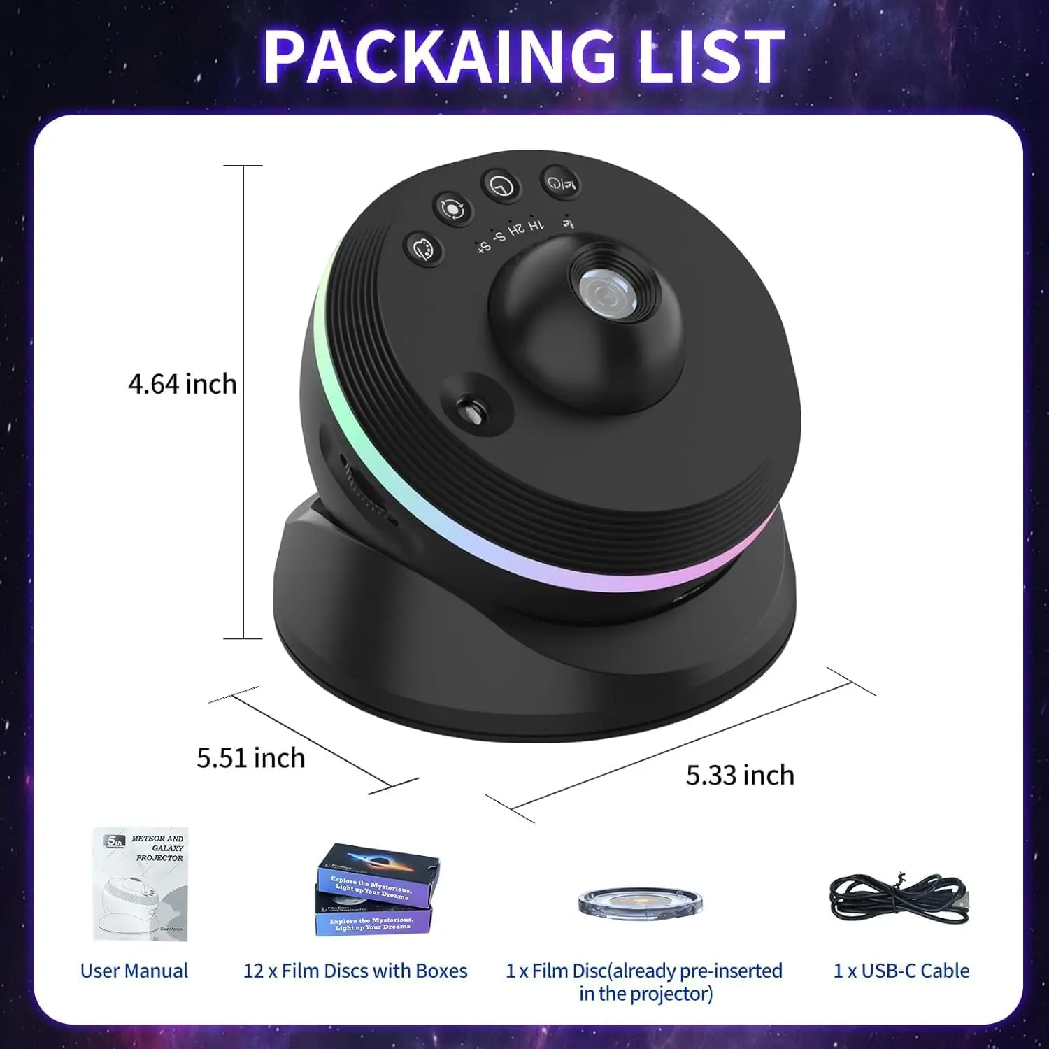 

360°rotating design LED night light Milky Way projector multi-function planetarium bedroom decoration, children's Christmas gift