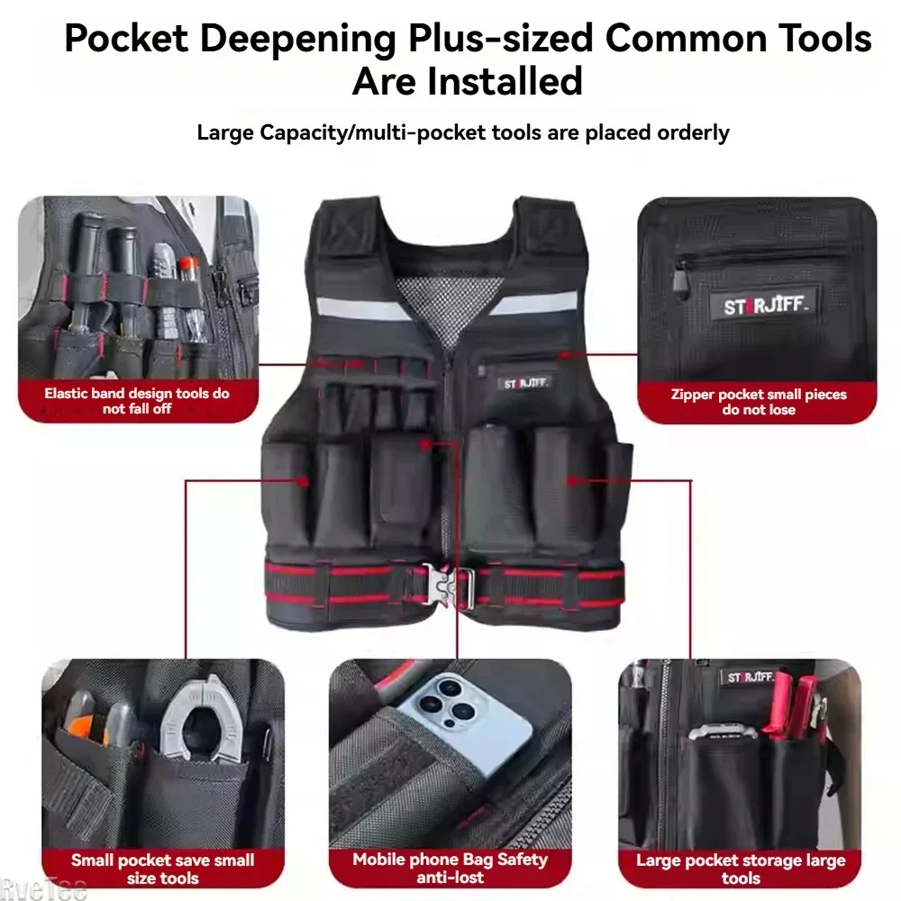 STARJIFF Tool Set Vest HC2501 Outdoor Wear-Resistant Breathable Plumber Repair Vest Multifunctional Adjustable
