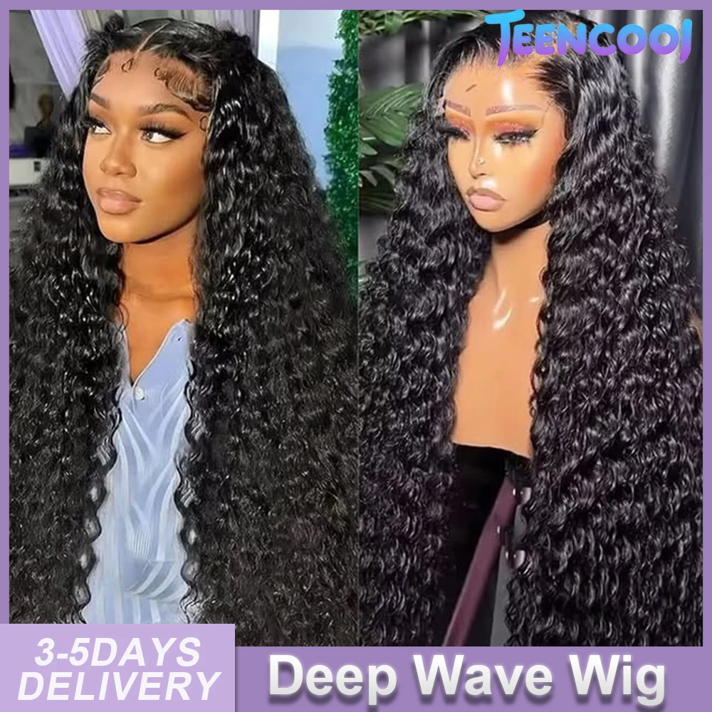 

40-дюймовые парики с кружевной передней частью 13x6 HD Deep Wave, 200% плотность, бразильские, 13x4, с эффектом водной волны, кудрявые, из натуральных человеческих волос, для женщин