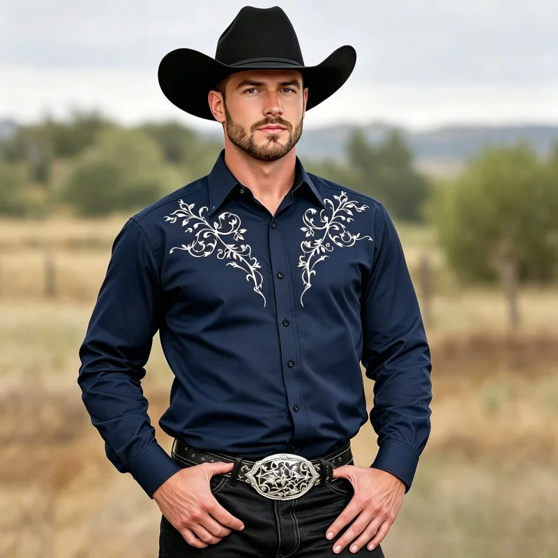 Western Ethnic Style Men's Shirt Aztec Navajo Print Geometric Pattern Slim Fit Casual Business Long