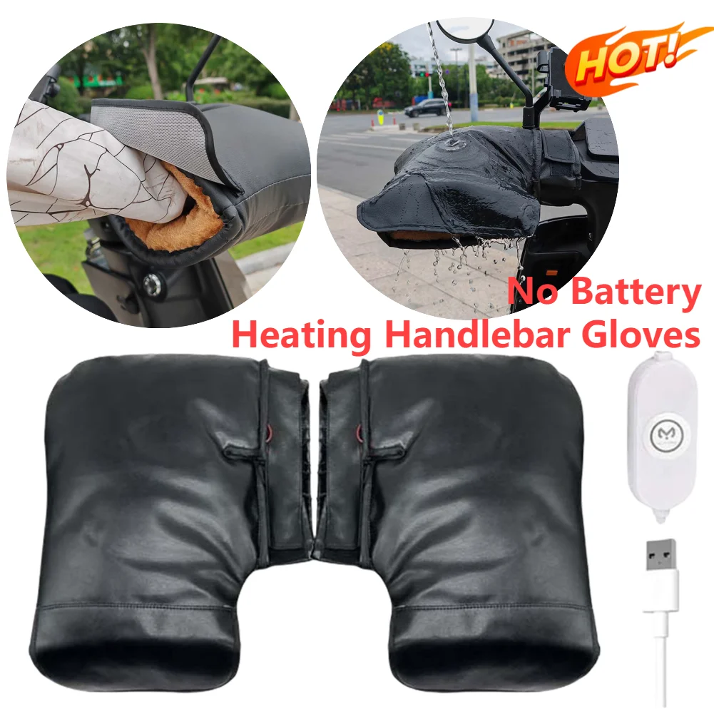 

﻿ Electric Heating Handlebar Gloves Waterproof Cycling Hands Warmer Gloves Windproof 3 Levels Setting Heating Warm (No Battery)