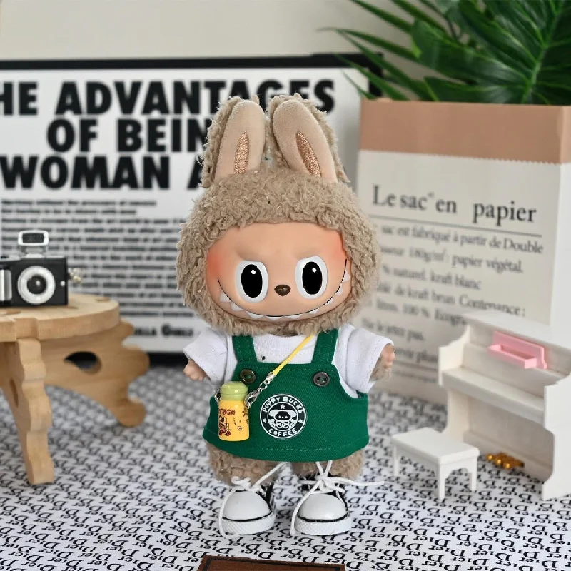 

For/Clothe 17cm Labubu Clothes Work Uniforms For Coffee Shops Heartbeat Macaron Vinyl Labubu Doll Clothes Cotton Doll Clothes