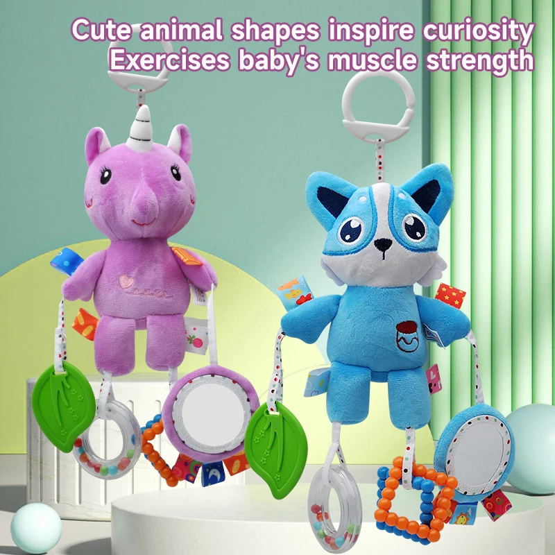 0-12 Months Newborn Baby Cartoon Animal Bell Toys Removable Car Seat Crib Travel Plush Animal Wind Chime With Sensory Toys Gift