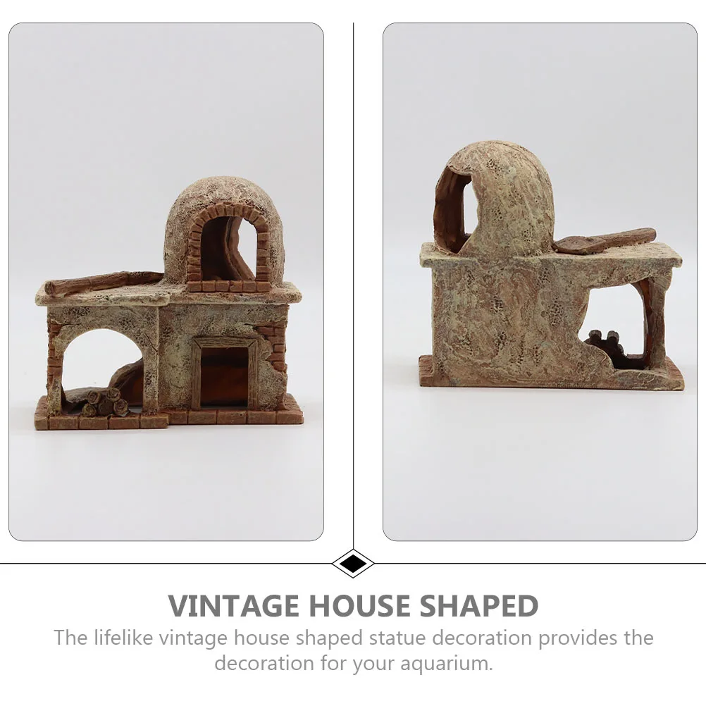 

Vintage House Shaped Aquarium Hiding Spot Resin Craft for Fish Tank Decor Natural Landscape Office Home Desktop Adornment