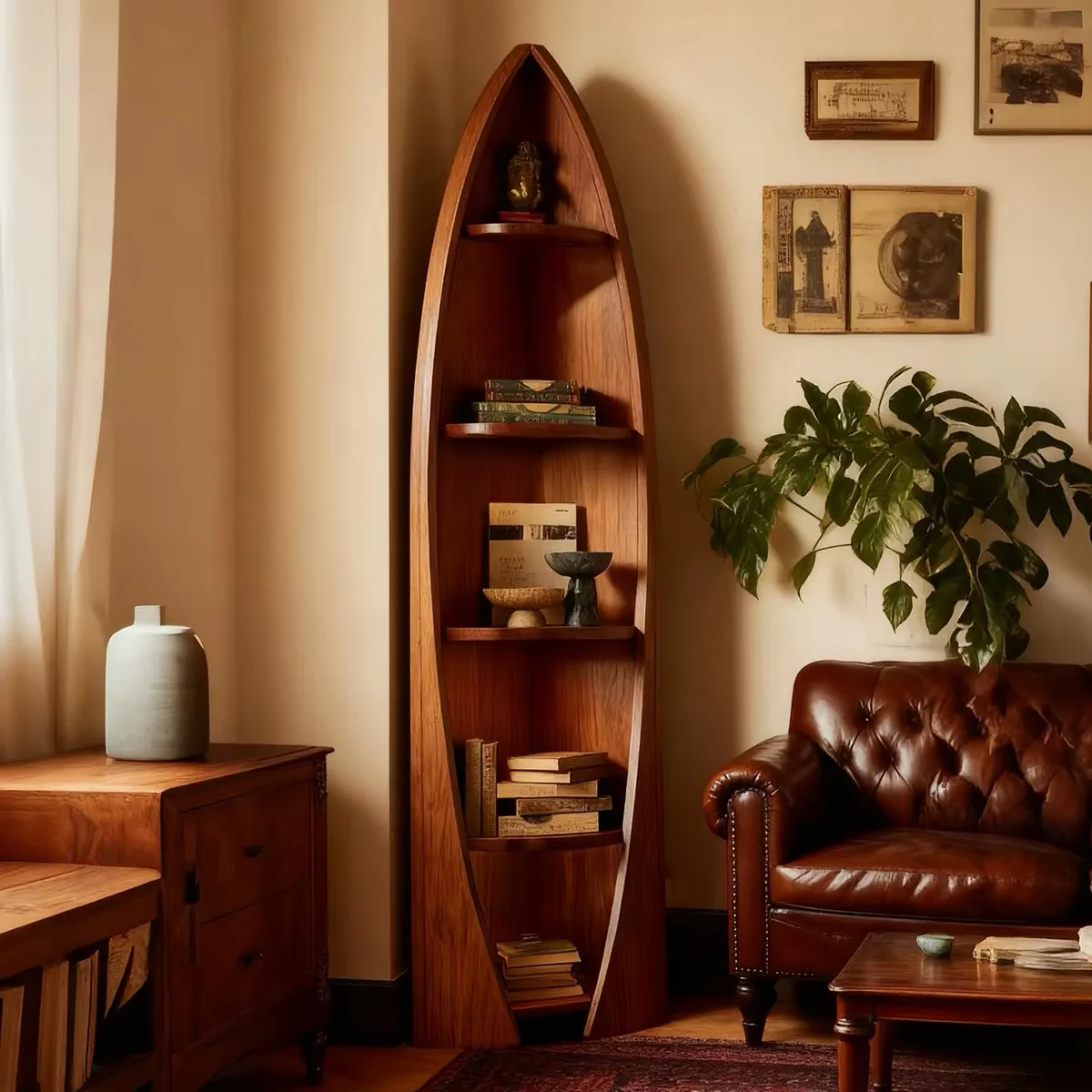 Solid wood corner cabinet, triangular cabinet, French boat corner rack, corner cabinet living room bookshelf