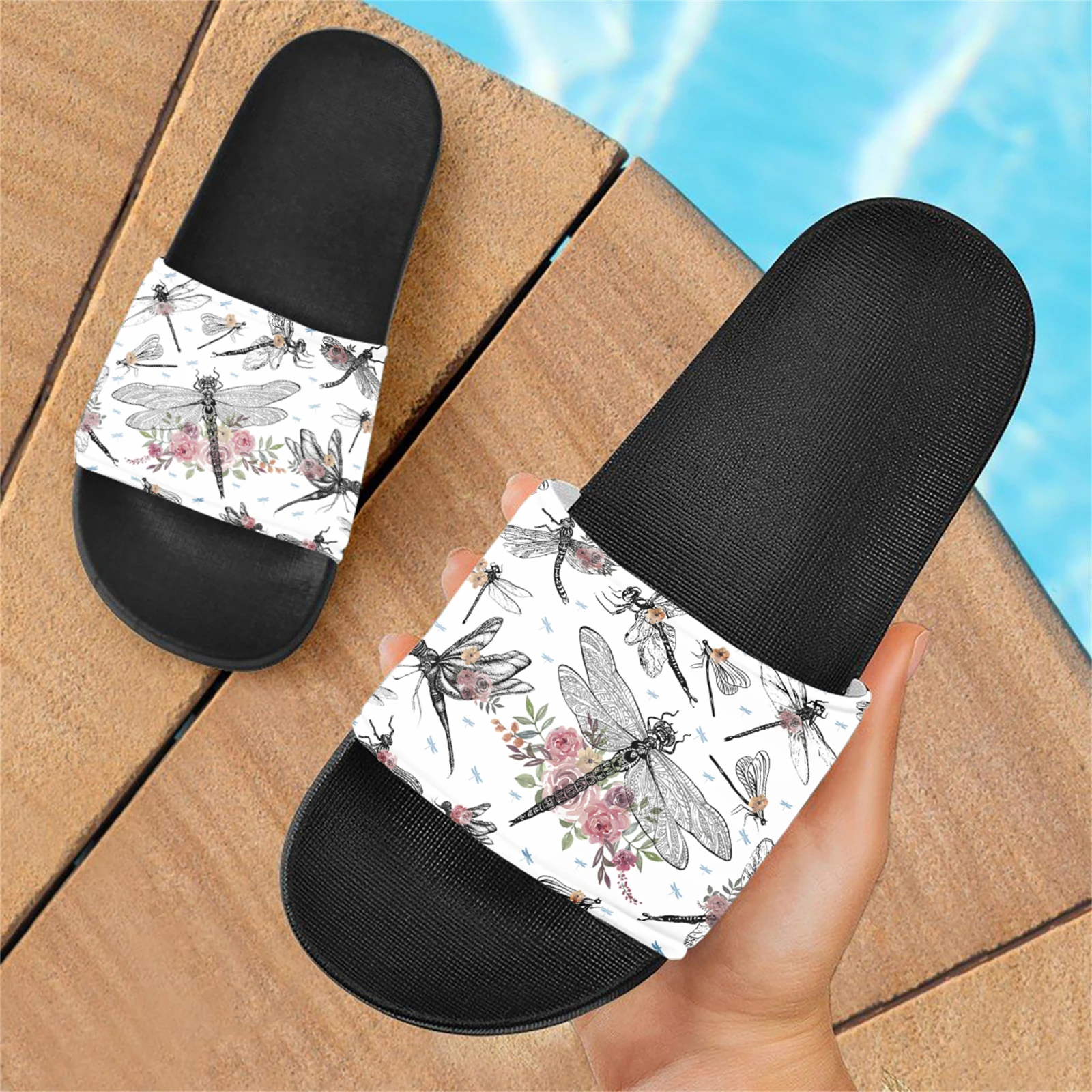 Vintage Dragonfly Design Adult Slippers Summer Beach Light Comfortable Non-slip Sandals Flip Flops Bathroom Shower Slides Gift