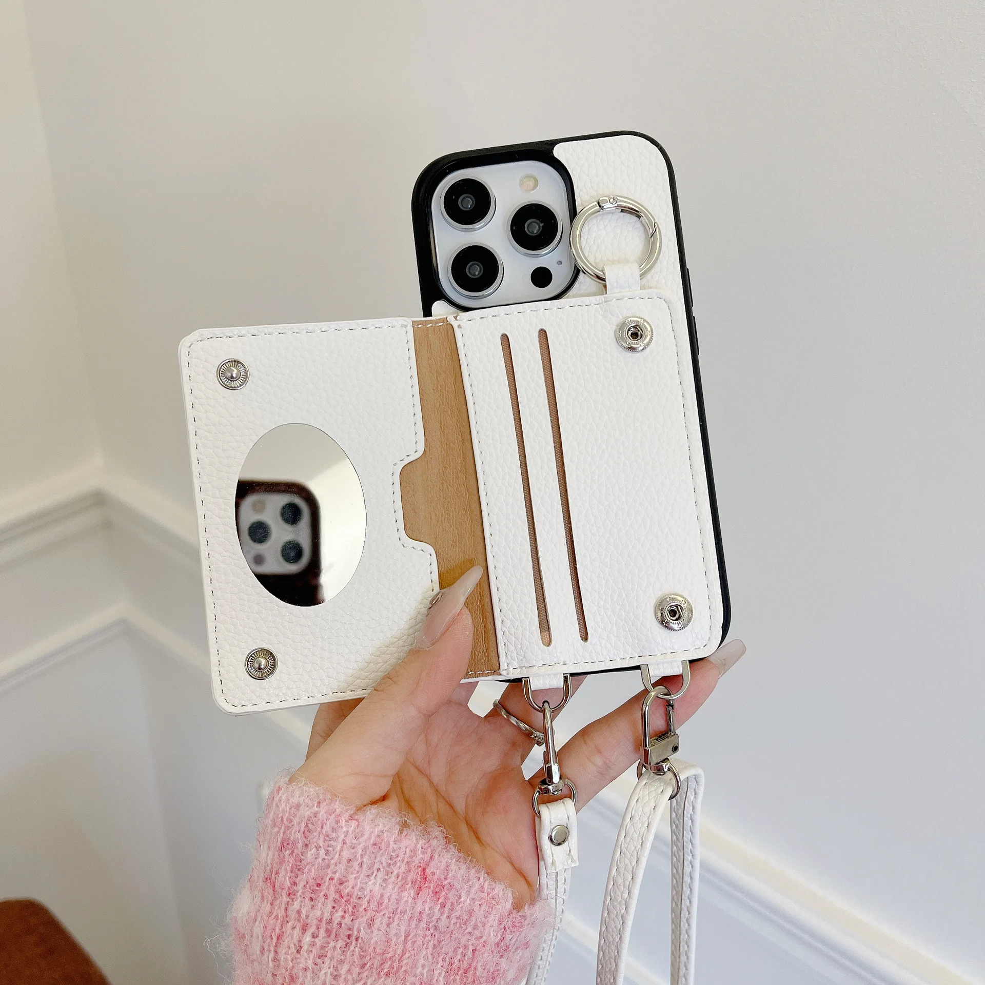 

Wallet Shoulder Strap Case for iPhone 17 Pro Max 13 12 11 14 15 16 Pro Max 16 Plus Lady Leather Card Pocket Lanyard Cover