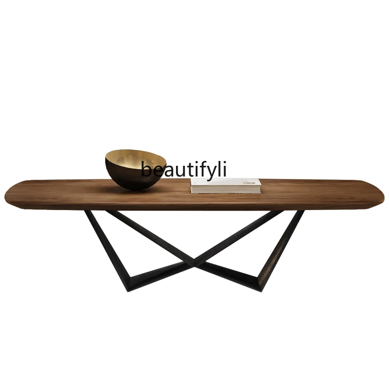 

Nordic Minimalism Walnut Surface Coffee Table Furniture Modern Minimalist Tea Table Art Light Luxury Rectangular Tea Table