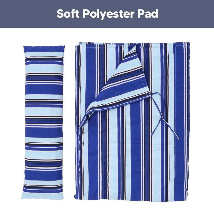 

Portable Hammock Pad with Soft Pillow, TwoLayer Soft Polyester Pad, Blue Stripes