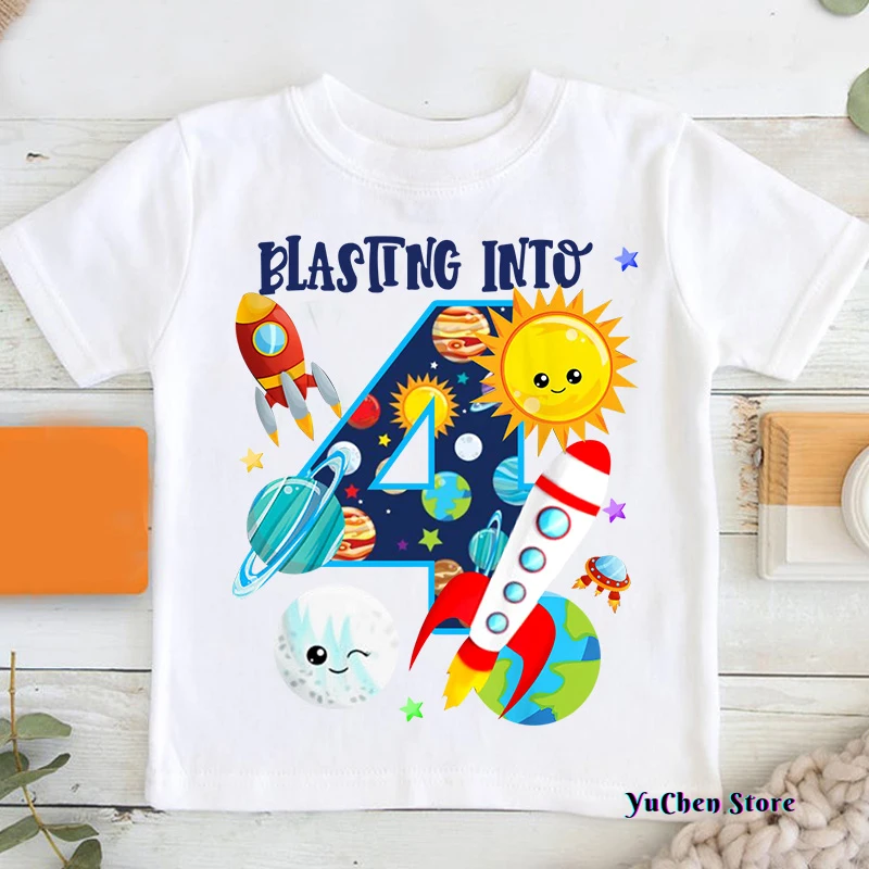 Boys Birthday T Shirt Boys Shirts Astronaut Matching Shirt Personalized Space Party Kids Summer Custom Name Toddler Baby Shirt