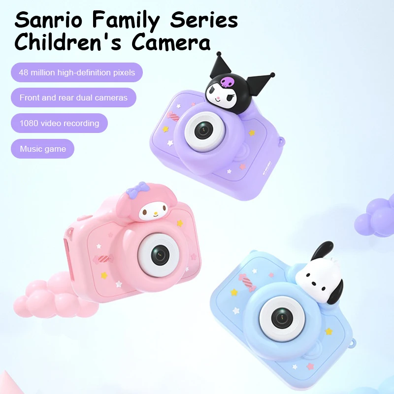 Children Digital Cameras Sanrio Kuromi Melody 1080P HD Camera Video Kids Toys Front Rear Dual Camera MP3 Music For Selfie Video