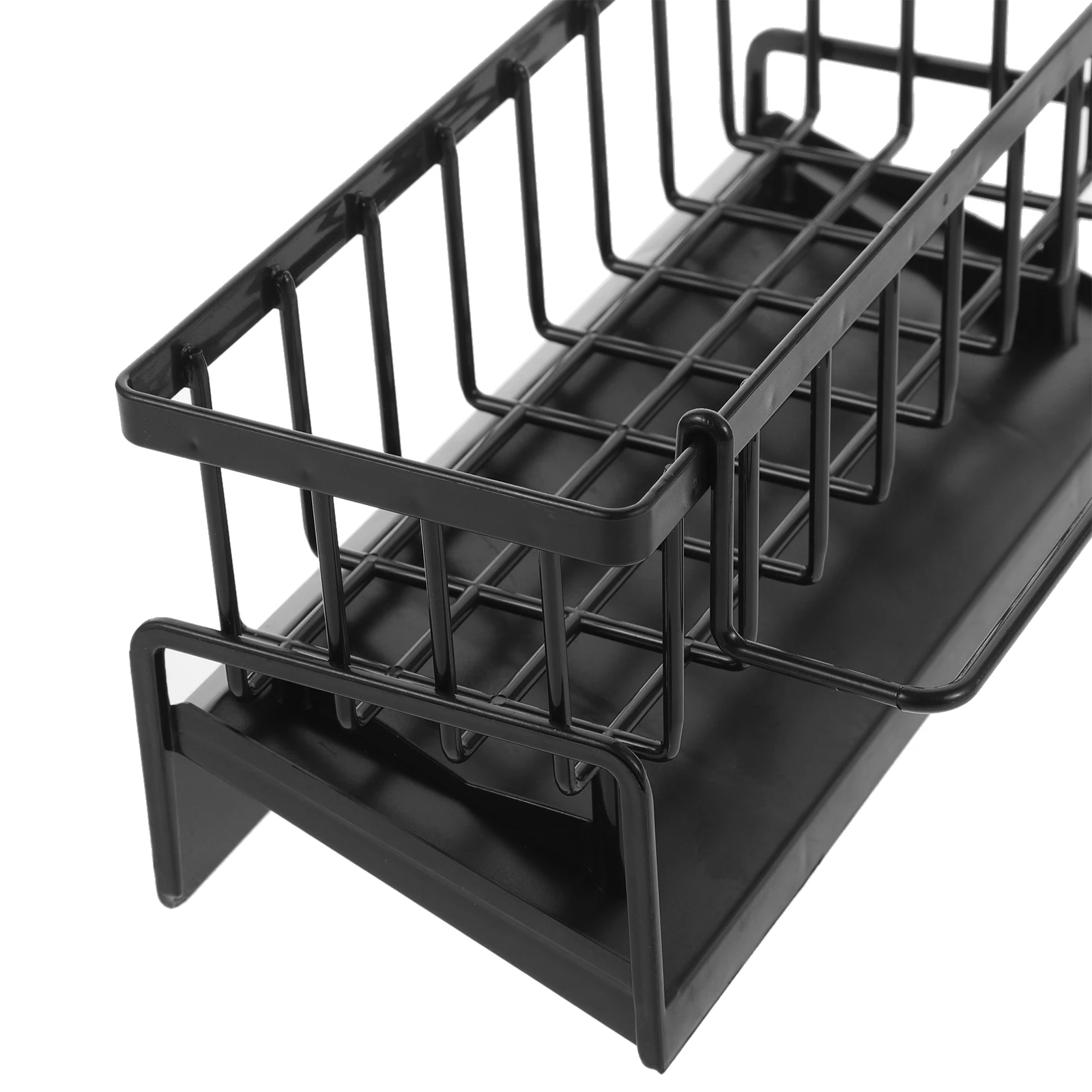 

Kitchen Sponge Holder Rack for Sink Countertop Organizer Drying Storage Black Rod Plastic No Drill Kitchen Accessories Household
