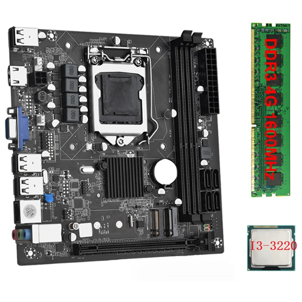 

ITX H61 Desktop Motherboard +I3-3220 +1X DDR3 1600MHz 4G RAM CPU LGA 1155 Support Up to 16GB RAM Slots 100M Network Card