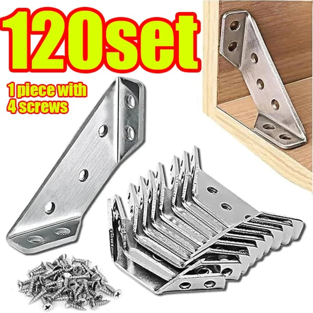 1-120 Set Stainless Steel Angle Code Trapeziform Angle Brackets 90 Degrees Right Angle Fixed for Various Places of Furniture