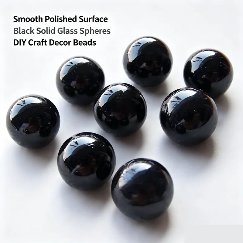 1‑90Pcs Black Solid / Drilled Glass Balls Dia 1‑100mm Fish Tank Landscaping Spheres DIY Craft Decorative Ornament Beads