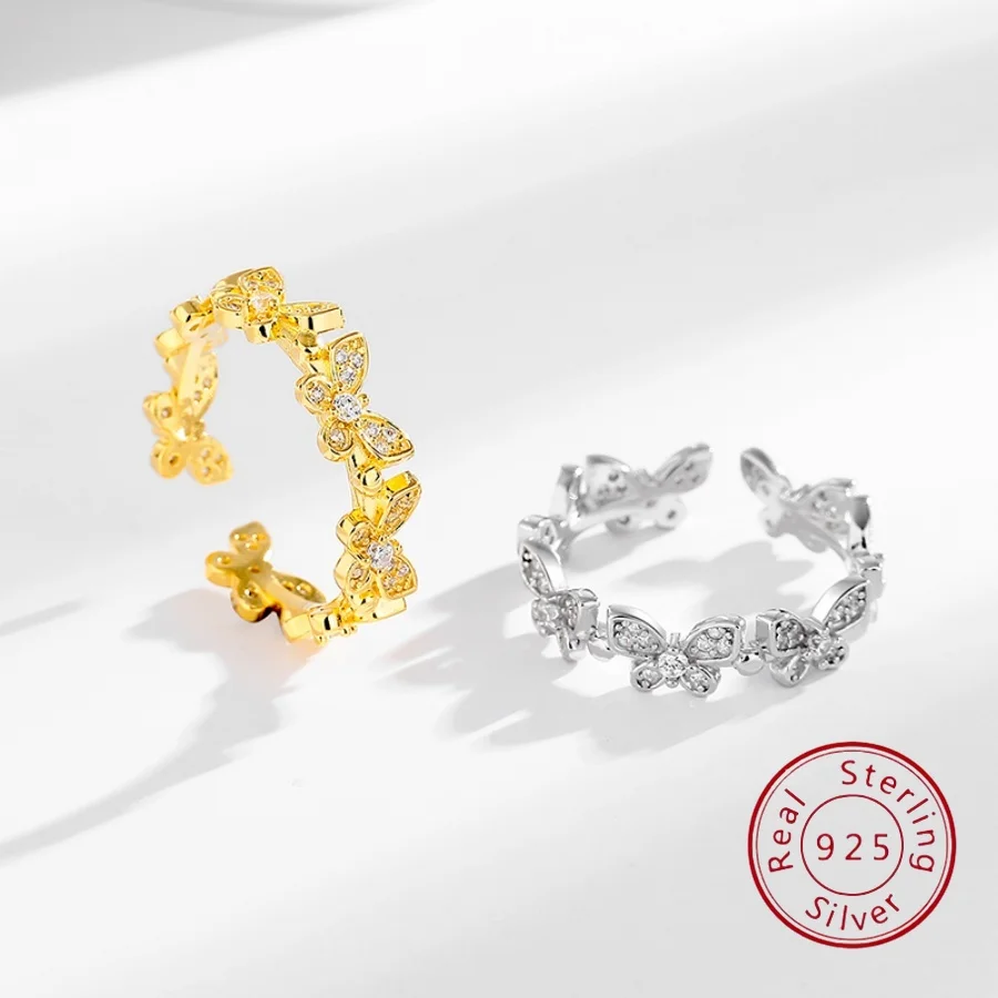 

Кольцо-бабочка из стерлингового серебра 925 пробы с бриллиантами для женщин. Изысканный минималистичный стиль с изысканной привлекательной регулировкой.