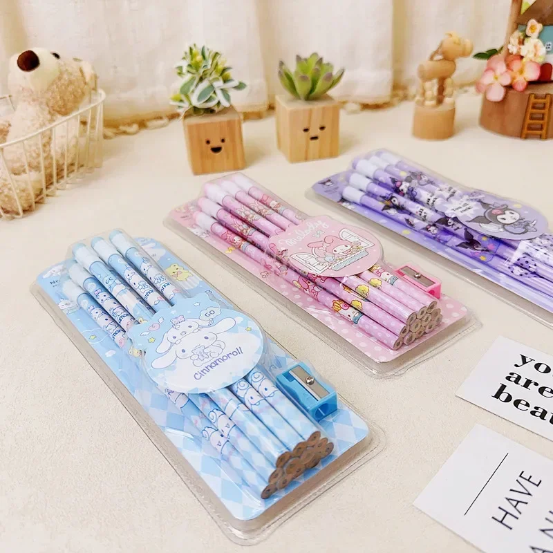 12pcs Cinnamoroll Anime My Melody Kawaii Sanrio HB Pen Head Eraser Cute Kuromi Learning Pencil Stationery Gifts for Kids