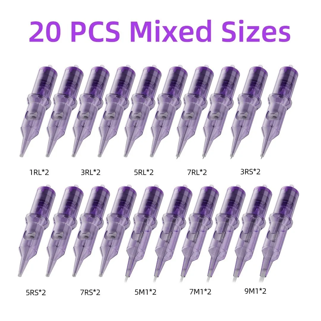 

20 шт. одноразовые иглы для тату-картриджей серии RL/RS/M1 для тату-машины, принадлежности для перманентного макияжа, подводка для бровей