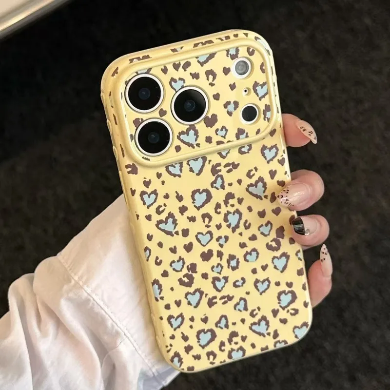 

Exquisite three-dimensional loveheart leopard print hit colors phone case for iphone 11 12 13 14 15 16 17 pro max 16 plus cover