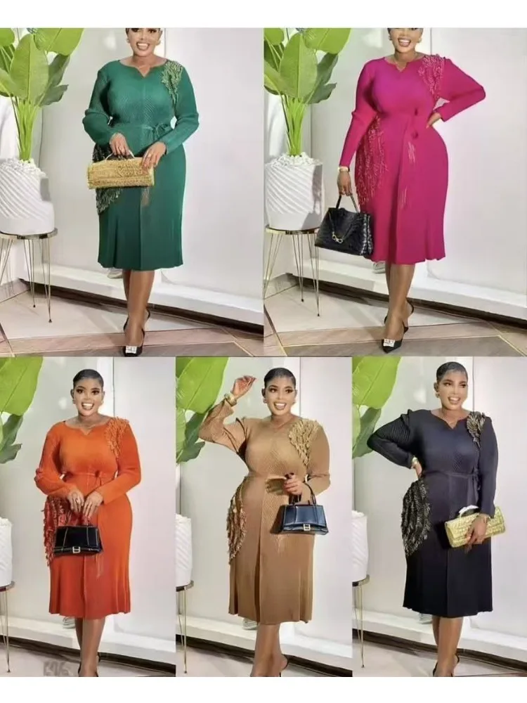 Miyake 2025 automne nouveau plissé bronzant frangé fleur col en v à lacets femmes tenue décontractée